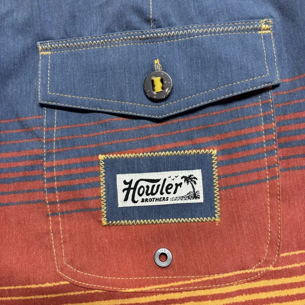 NWT Howler Bros Bruja Boardshorts Mens 38 Meridians Old Gold Stripes NEW Stretch